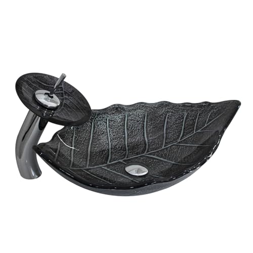 Fregadero combinado con lavabo de vidrio templado y grifo de cascada, tocador de baño de estilo nórdico, incluye sistema de drenaje