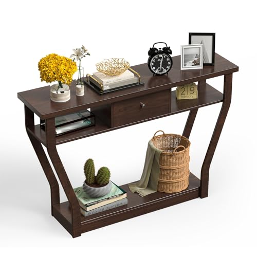 LIFEZEAL Table Console Extensible avec Tiroir et Étagère de Rangement, Table d’Entrée Solide et Stable, Table d’Appoint 120 x 30 x 81 CM, pour Salon,...