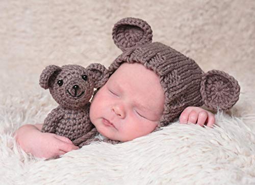 Newborn Baby Girls Boys Bear Hat Beanie with Bear Dolls Photography Accessories2