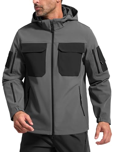 Image of FREE SOLDIER Men's Waterproof Softshell Jacket Fleece Lined Outdoor Jacket Tactical Military Hoodie Windbreaker