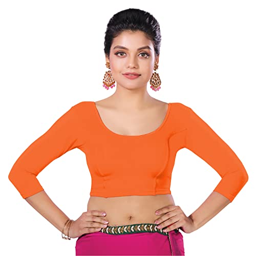 Image of Abhi Cotton Readymade Saree Blouse for Women- 3 /4 Sleeve, Round Neck, Regular-fit, Stretchable, Pull-on Style