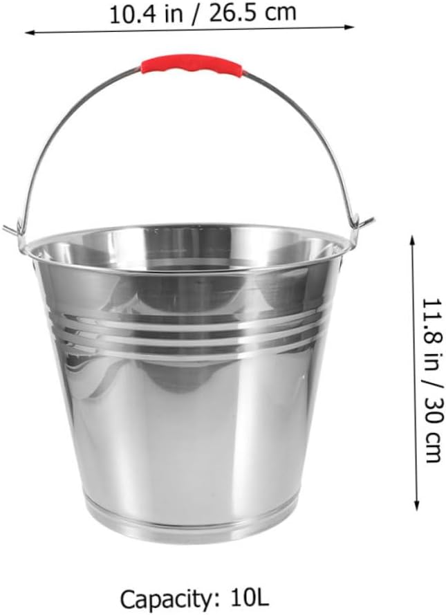 Stainless Steel Multi-Purpose Bucket Feeding and Water Storage with Durable Handle for Horse Care Fishing and Gardening