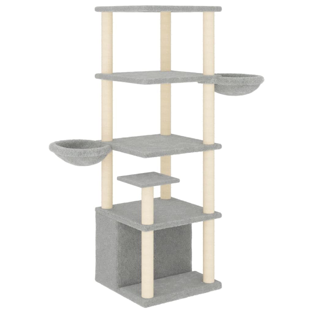 Homgoday Albero tiragraffi in sisal, grigio chiaro, 147 cm, tiragraffi a torre per gatti multilivello, centro attività per gatti da interni, tipo 1