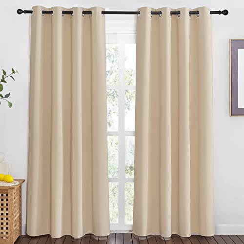 NICETOWN 80 inch Curtain Privacy for Doorway - Thermal Insulated Grommet Window Treatments Room Darkening Sound Reducing for Bedroom/Home Office (Biscotti Beige, 1 Panel, W46 x L80)