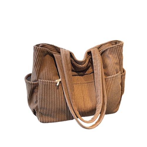 Image of Corduroy Tote Bag for Women, Multiple Pockets Large Hobo Shoulder Bag for Office & Shopping, Zipper Casual Handbags