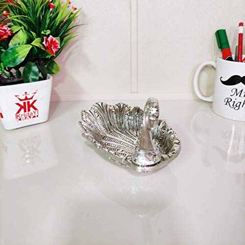 Image of Kridaykraft Metal Duck-Shaped Dry Fruit Tray Bowl - Handcrafted Decorative Silver Finish Dish for Tabletop & Home Decor - Elegant Centerpiece for Festive, Living Room or Gift Use (19 x 9 x 10 cm)