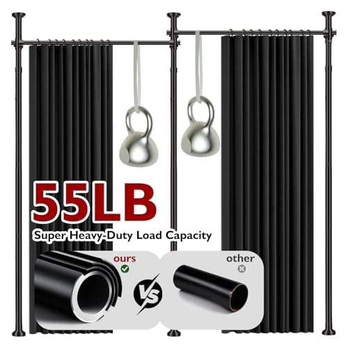 Image of Room Divider Curtain Set-No Drilling Curtain Rod Set, Room Divider Wall for Partition Room Dividers, Bedroom Divider Black-100 W x 84 inch L(Pack of 2)