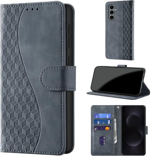 Image of Flip Wallet Case for Samsung Galaxy S25 FE PU Leather Gray Purple | RFID Blocking 3 Card Slots, Built-in Kickstand, Shockproof Protective Flip Phone Cover for Samsung S25 FE