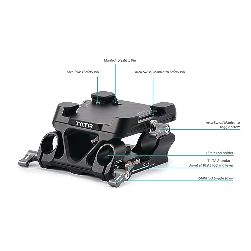 Tilta 15mm LWS Arca Manfrotto Dual Baseplate Kit with ARCA Manfrotto Dual Quick Release Plate for Lightweight Shoulder Rig- Black TA-DBPK-B - Image 4