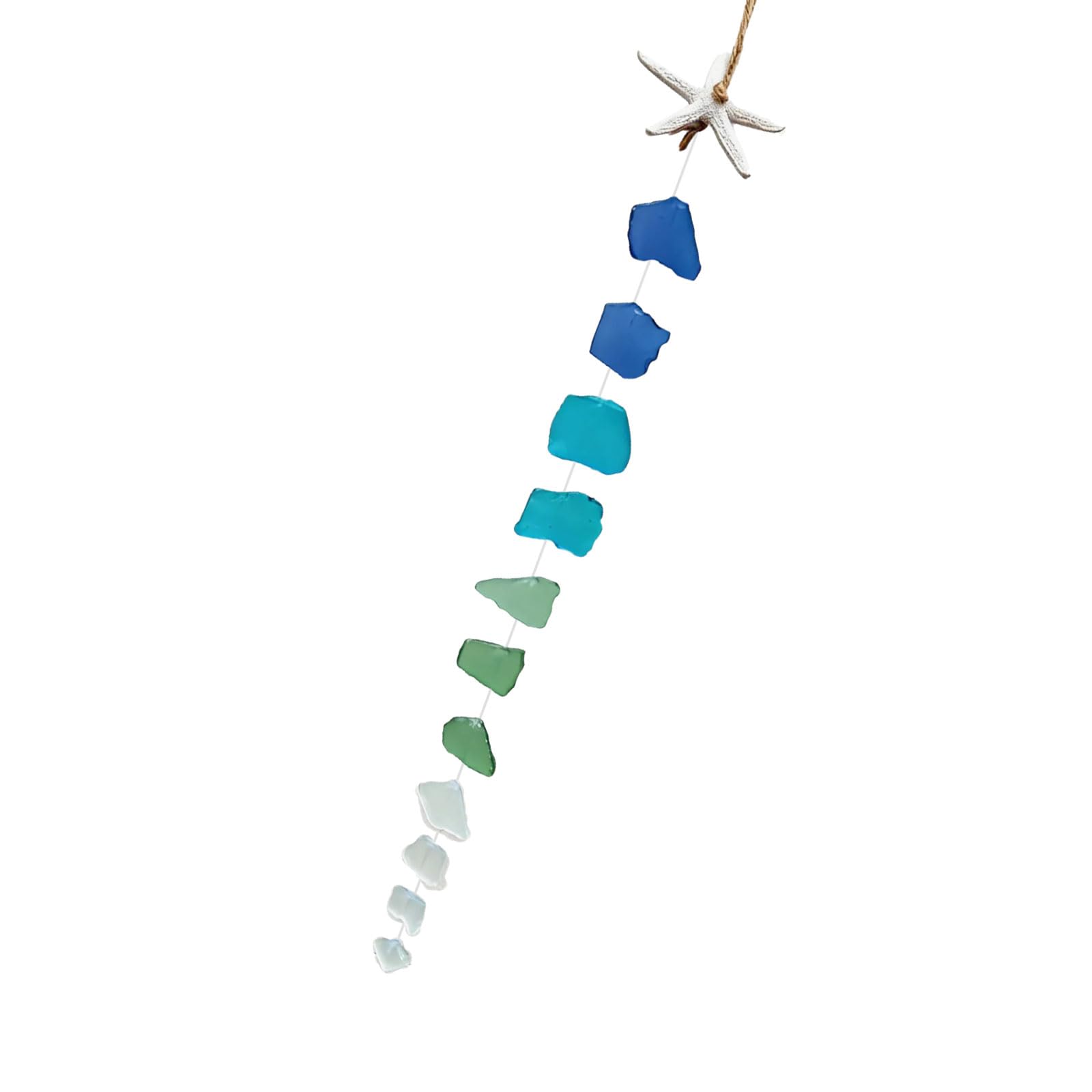 Hsyzygian Handcrafted Multicolored Sea Glass and Resins Starfishes Wind Chimes Sandblasted Hanging Ornament Outdoor Decors Sandblasted Wind Chimes