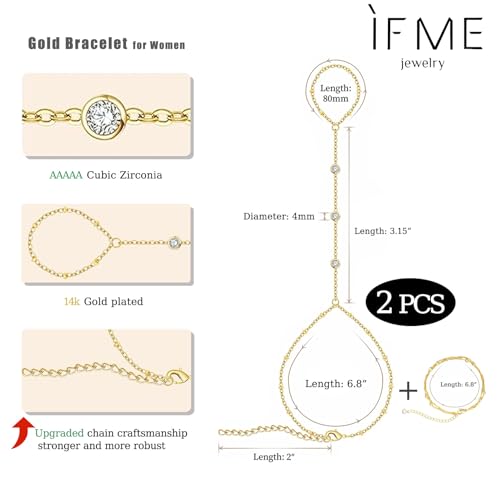 ÌF ME Hand Chain Bracelet Set 14K Gold Plated Durable Gold Bracelets for Women Adjustable Finger Bracelet Hand Jewelry with Extender Perfect for Everyday Wear Ring Bracelet Hand2