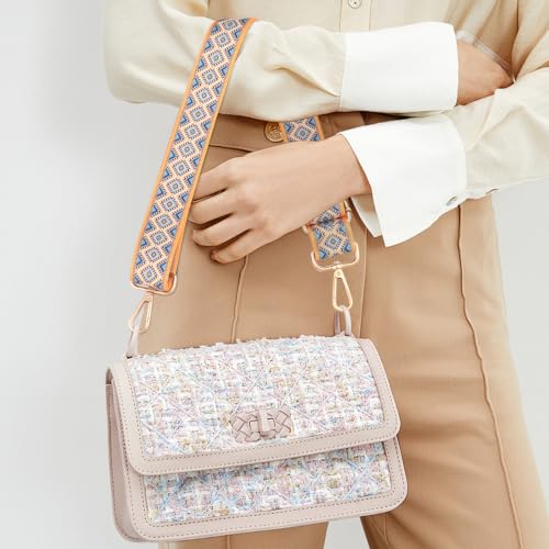 Image of 2 PCS Purse Strap,1.5 inch Wide Shoulder Strap Adjustable Replacement,Replacement Crossbody,Retro Multi pattern Crossbody Bag Straps for Handbag, Crossbody Bags, Shoulder Bags(lozenge pattern)