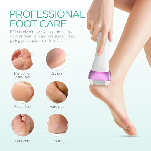 VOYOR Electric Foot File Hard Skin Remover Foot, Rechargeable Callus Remover for Feet Pedicure Tools Foot Care for Dead Skin Calluses with 3 Replacement Rollers Pedicure CR300 (Purple) - Image 5