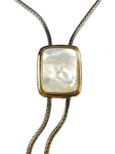 Two Tone Rhodium Plated Brass Fox Chain Mother of Pearl Cable Pendant Lariat Sliding/Adjustable Necklace - 30"2