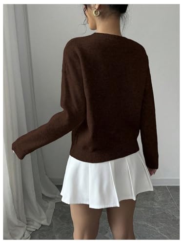 Image of RoseSeek Women's 3D Floral Appliques Crewneck Sweaters Long Sleeve Drop Shoulder Pullovers Elegant Knit Tops