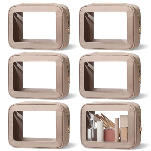 Abbylike 6 Pcs Clear Makeup Bags with Zipper, Khaki, 21 * 15 * 6cm
