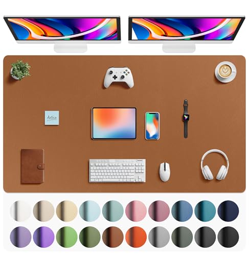 Image of Aothia Faux Leather Desk Mat - Large Mouse Pad, Non-Slip PU Leather Blotter, Waterproof Writing Surface for Office and Home (Brown, 63 inch x 24 inch)