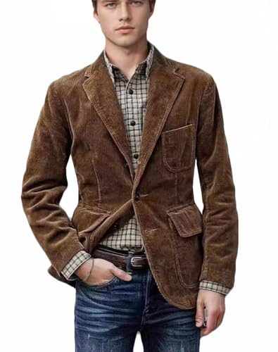 VENNYNG Men's Velvet Blazer Jacket Two Buttons Corduroy Casual Sport Coat Slim Fit Single Breasted