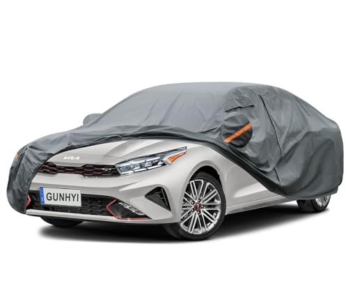 Image of GUNHYI Premium Car Cover Custom Fit Kia Forte, 16 Layers Heavy Duty Car Cover Waterproof All Weather with Zipper Door for Sun Rain Snow Dust Uv Protection