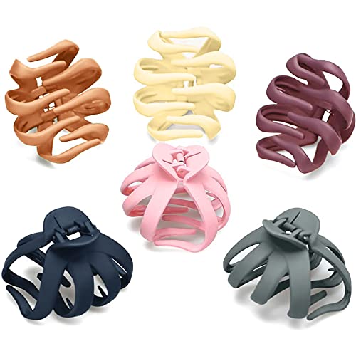 Lykoow 6 Pcs Large Claw Clips Big Hair Clips for Thick Hair, Matte Octopus Clips Large Hair Claw Clips for Women and Girls,Non slip Strong Hold Grip Hair Jaw Clips for All Hair Types(6 ColorB)