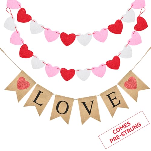 jijAcraft Valentines Burlap Banner with Felt Heart...