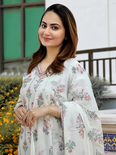 Pinkmint Women's Printed V Neck Kurta And Pant Set With Dupatta (Pack Of 1)