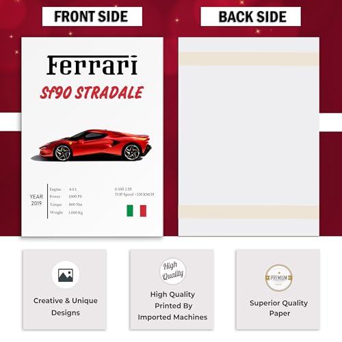 Image of Wonder hub Wall Posters 8x12 inch (A4 Size) Included Self Adhesive on Back Wall Decor Posters Wall Art For Bedroom, Living room, Office, Dining Room (Ferrari)