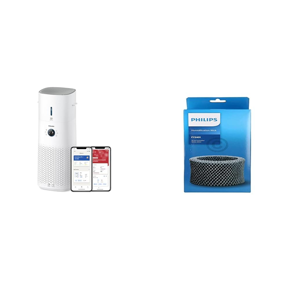 Philips 3000 Series 2-in-1-Kombigerät für Luftreinigung und -befeuchtung, 131 m2, NanoProtect HEPA- und Aktivkohlefilter entfernt 99,97% aller unsichtbaren Partikel, Weiß (AC3737/10)