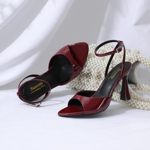 Image of Susanny High Heels for Women Pointed Open Toe Strappy Chunky Block Heels Ankle Strap Stiletto Kitten Heeled Sandals Wedding Bridal Party Prom Sexy Dress Shoes