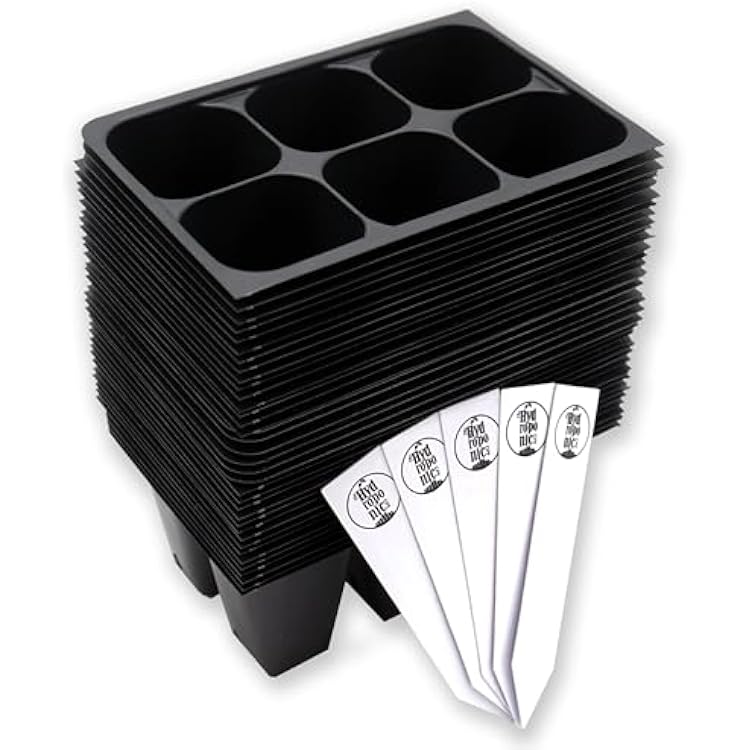 The Hydroponic City Seed Starter Trays, 216-Cell Seedling Starter Trays (36 Trays - 6 Cells Each) + Plant Stakes