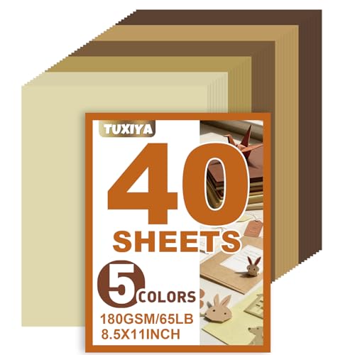 40 Sheets 8.5 x 11 Colored Cardstock 5 Assorted Brown Shades of 180GSM/65LB Construction Paper Brown Cardstock Printer Paper for Printing Card Making DIY Crafts Party Decorations