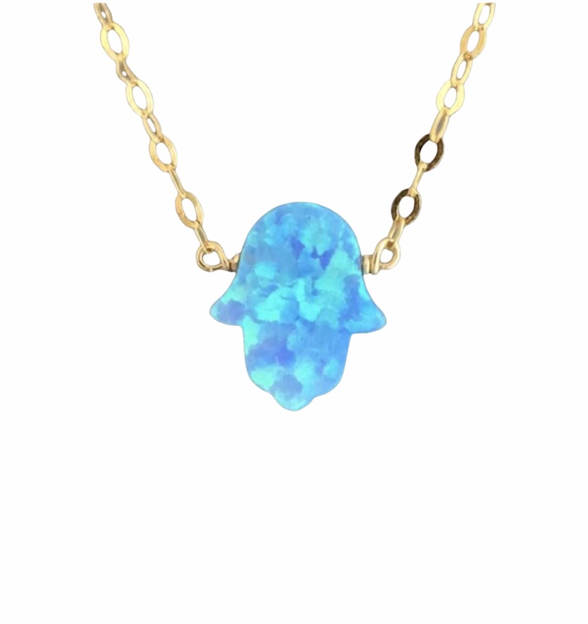 Blue Opal Hamsa Gold Necklace 
