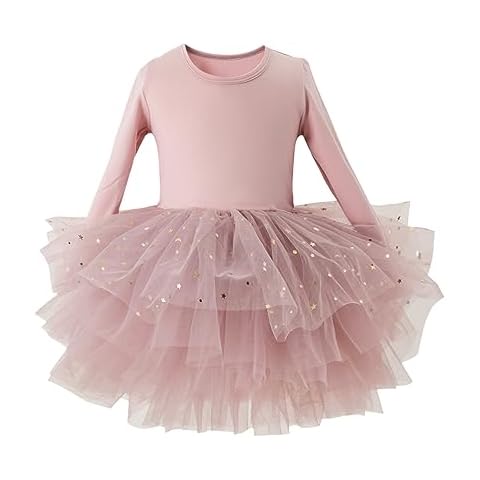 Toddler Girls Ballet Tutu Dresses Long Sleeve Sequin Tulle Ballerina Outfits Dance Leotards Dusty Pink 2-4t Cover