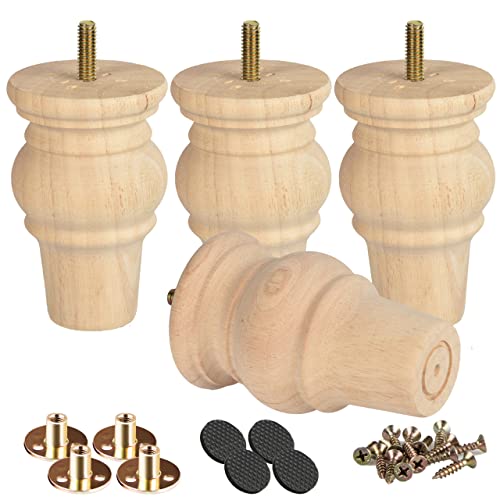 Patas de madera de 4 pulgadas para sofá y muebles con pernos de 5/17'' 2