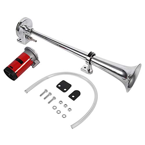EVGATSAUTO Enkele Trompet Luchthoorn, 12v 150db Super Luid Treinhoorn Kit Luchthoorn Compressor Auto Boot Vrachtwagen Vrachtwagen Zilver