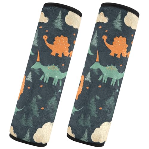 Seat Belt Covers 2 Pack Dinosaurs Clouds Trees Car Seat Strap Covers Super Soft Black Car Seat Neck Cover for Boys Girls Adults Babies S