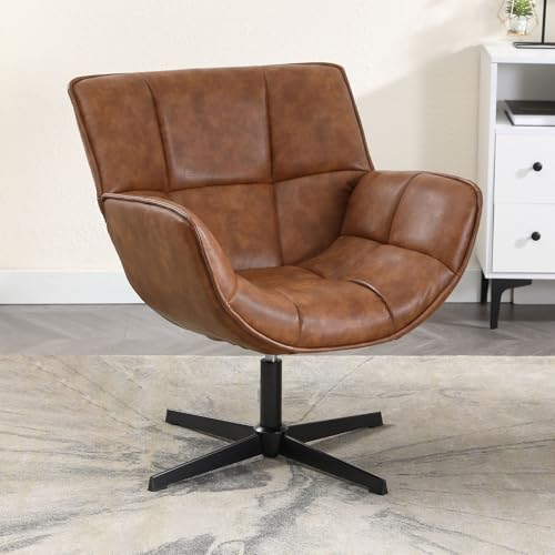 Ya-Home Sillon de Salon de Cuero con Barandilla y Cojín Cómodo, Butacas Individual con Patas de Metal, Silla Lectura para Estudio/Salon/Oficina,Marron