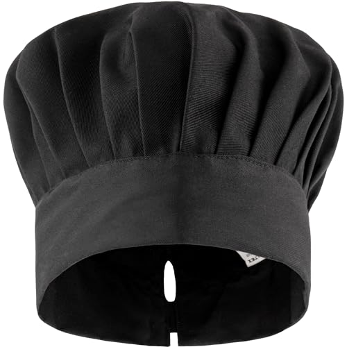 PALLTEX Amador Kochmütze für Herren und Damen - Einheitsgröße, Schwarz/Weiß, Verstellbar Mit Gummizug Hinten (Schwarz)