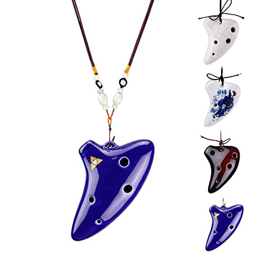 L'MS 6 Hole Ceramic Strawfire Mini Ocarina with Free Tutorial Songbook (Blue)