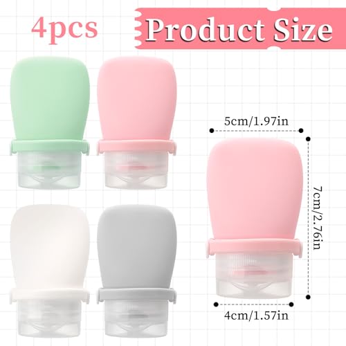 Qianyu 4 Pcs Silicone Travel Bottles for Toiletries Portable Small Empty Leak Proof Refillable Squeezable Carry On Travel Size Containers Accessories for Liquid Shampoos Lotion Soap Cosmetic - Image 2