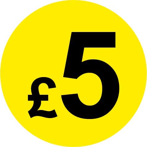 Permanent Adhesive - Black & Yellow 30mm Price Stickers/Labels from 10p to £5.25, 5000, £5 — image 1