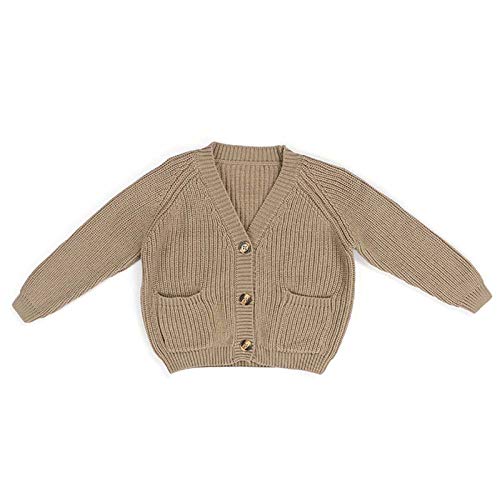 Luckinbaby Newborn Baby Boys Girls Knit Cardigans Sweater Infant Button Down V Neck Coat Long Sleeve Fall Winter Clothes (Light Khaki, 18-24 Months)