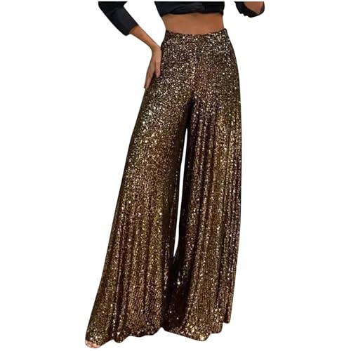 LAWOR Womens Sequins Palazzo Pants Baggy Party Club Wide Leg Pants High Waisted Sparkly Trousers Elegant Bootcut Long Pants