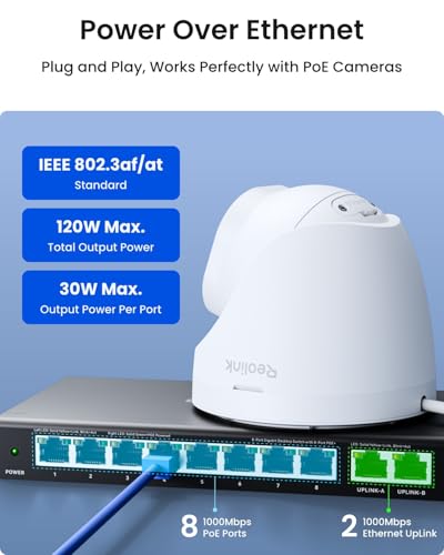 Image of REOLINK PoE Switch with 8 PoE and 2 Gigabit Uplink Ports RLA-PS1 | Ideal for REOLINK RLN36 NVR and Power Over Ethernet IP Cameras, IEEE802.3af /at, Metal Casing, Desktop /Wall Mount