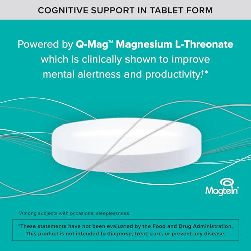Image of Qunol Q-Mag Magnesium L-Threonate Tablets, 2000mg of Magtein to Help Support Cognitive Performance, Improve Mental Alertness & Productivity, Supports Restful Sleep, High Absorption, 60 Count