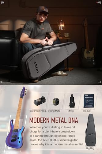 Image of AKLOT Multi-Scale 8-String Electric Guitar: Roasted Maple Neck with String-Through Bridge Electric Guitars Kit with Okoume Body, HH Pickup, Gig Bag, Strap, String Mute, Distortion Pedal, XRN-8 TB