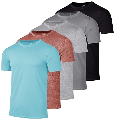 Image of Real Essentials 5 Pack: Men's Dry-Fit Moisture Wicking Active Athletic Performance Crew T-Shirt