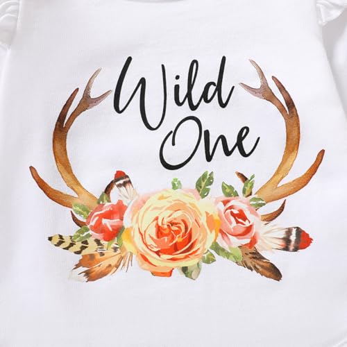 Baby Girl 1st Birthday Flare Pant Outfit - One Year Old Wild One Deer Bodysuit4