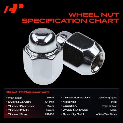 Image of A-Premium Front or Rear M12-1.50 Wheel Lug Nuts, Set of 10