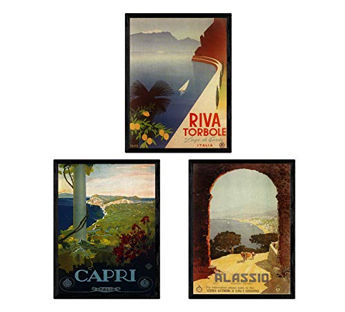 Nacnic Posters vintage. Posters publicidad del mundo. Tres láminas vintage de Italia. Tamaño A4